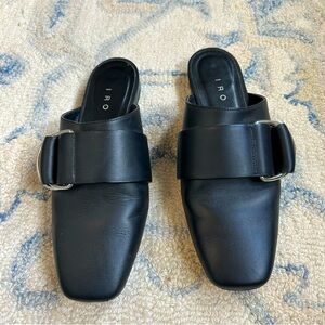 IRO Met Black Buckle Strap Leather Slip On Mules Size 36